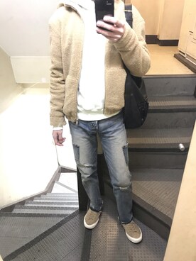 「H&M（エイチ・アンド・エム）のアイテム（その他アウター）」を使った、JUNさん（メンズ・167cm）の冬コーディネート