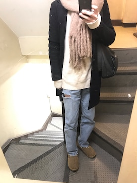 「SPINNS（スピンズ）のアイテム（マフラー）」を使った、JUNさん（メンズ・167cm）の冬コーディネート