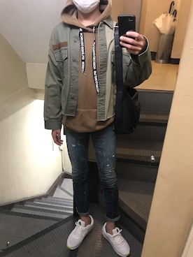 「MOUSSY（マウジー）のアイテム（ミリタリージャケット）」を使った、JUNさん（メンズ・167cm）の秋コーディネート