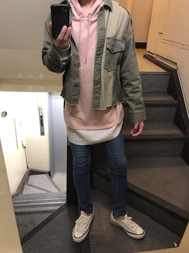 「MOUSSY（マウジー）のアイテム（ミリタリージャケット）」を使った、JUNさん（メンズ・167cm）の秋コーディネート