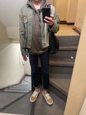 「MOUSSY（マウジー）のアイテム（ミリタリージャケット）」を使った、JUNさん（メンズ・167cm）の秋コーディネート