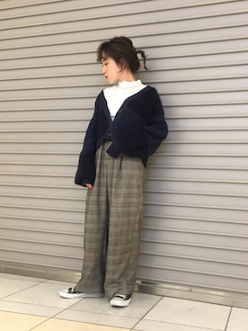 「w closet（ダブルクローゼット）のアイテム（その他パンツ）」を使った、イノウエ トモミさん（レディース・148cm）の冬コーディネート