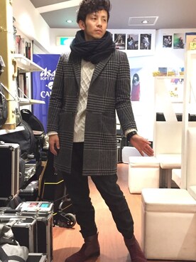「417 EDIFICE（フォーワンセブンエディフィス）のアイテム（チェスターコート）」を使った、thenaturalkillersさん（メンズ・174cm）の冬コーディネート