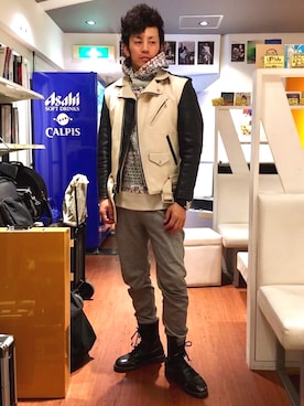 「マーチン」｜「アイテム（ライダースジャケット）」を使った、thenaturalkillersさん（メンズ・174cm）の冬コーディネート