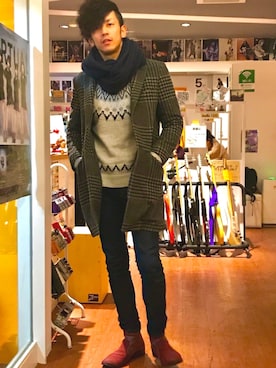 「417 EDIFICE（フォーワンセブンエディフィス）のアイテム（チェスターコート）」を使った、thenaturalkillersさん（メンズ・174cm）の冬コーディネート