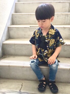 「devirock（デビロック）のオープンカラーシャツ（シャツ/ブラウス）」を使った、Kさん（キッズ・100cm）の春コーディネート