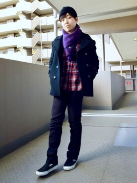 「SHIPS JET BLUE（シップスジェットブルー）のアイテム（ピーコート）」を使った、HIROKIさん（メンズ・157cm）の冬コーディネート