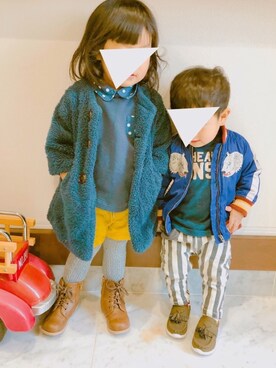 「BREEZE（ブリーズ）のアイテム（スタジャン）」を使った、Koto♡Haruさん（キッズ・90cm）の秋コーディネート