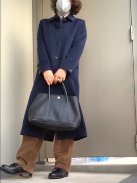 「HERNO（ヘルノ）のアイテム（ステンカラーコート）」を使った、BOWさん（レディース・169cm）の冬コーディネート