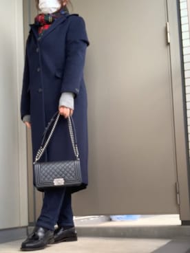「HERNO（ヘルノ）のアイテム（ステンカラーコート）」を使った、BOWさん（レディース・169cm）の冬コーディネート