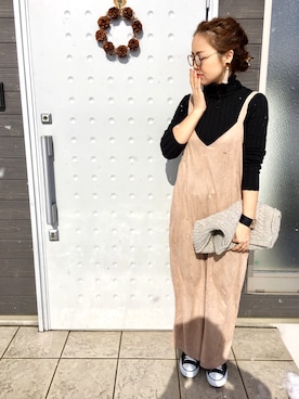 「haco!（ハコ）のアイテム（サロペット/オーバーオール）」を使った、makiさん（レディース・161cm）の冬コーディネート