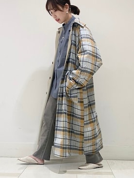 「リバーシブル」｜「アイテム（ステンカラーコート）」を使った、イチムラさん（レディース・158cm）の秋コーディネート