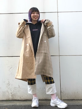 「Chica（チカ）のアイテム（ステンカラーコート）」を使った、RENAさん（レディース・168cm）の冬コーディネート