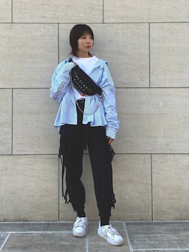 「原宿」｜「アイテム（カーゴパンツ）」を使った、RENAさん（レディース・168cm）の冬コーディネート