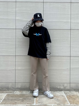 「L.H.P（エルエイチピー）のアイテム（帽子）」を使った、RENAさん（レディース・168cm）の春コーディネート