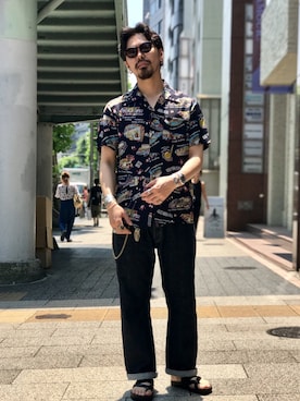 「schott（ショット）のSchott/ショット/13oz. JEANS MEDIUM FIT/13オンス　ジーンス　ミディアム　フィット（デニムパンツ）」を使った、kiharaさん（メンズ・173cm）の夏コーディネート