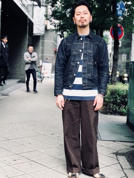 「ショット」｜「アイテム（デニムジャケット）」を使った、kiharaさん（メンズ・173cm）の春コーディネート