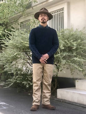 「ショット」｜「アイテム（チノパンツ）」を使った、kiharaさん（メンズ・173cm）の秋コーディネート