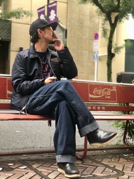 「ネイビーコーデ」｜「アイテム（ナイロンジャケット）」を使った、kiharaさん（メンズ・173cm）の秋コーディネート