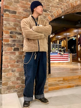 「ショット」｜「アイテム（ニットキャップ/ビーニー）」を使った、kiharaさん（メンズ・173cm）の冬コーディネート