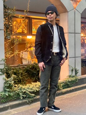「ショット」｜「アイテム（ニットキャップ/ビーニー）」を使った、kiharaさん（メンズ・173cm）の冬コーディネート