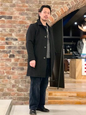 「schott（ショット）のアイテム（ステンカラーコート）」を使った、kiharaさん（メンズ・173cm）の冬コーディネート