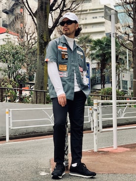 「ショット」｜「アイテム（キャップ）」を使った、kiharaさん（メンズ・173cm）の春コーディネート