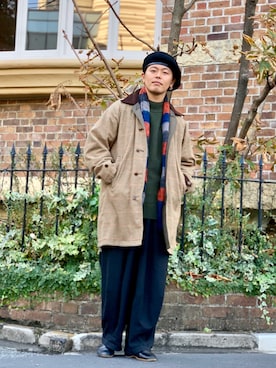 「schott（ショット）のアイテム（ステンカラーコート）」を使った、kiharaさん（メンズ・173cm）の秋コーディネート