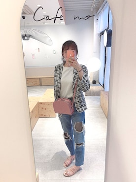 「UNIQLO（ユニクロ）のワッフルクルーネックT（5分袖）（Tシャツ/カットソー）」を使った、さりーさん（レディース・170cm）の夏コーディネート