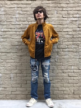 「リメイクデニム」｜「アイテム（ブルゾン）」を使った、♪♫♬♪♬♫♪さん（メンズ・170cm）の秋コーディネート