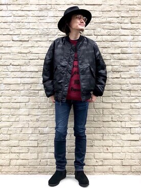 「HYSTERIC GLAMOUR（ヒステリックグラマー）のアイテム（MA-1）」を使った、♪♫♬♪♬♫♪さん（メンズ・170cm）の秋コーディネート