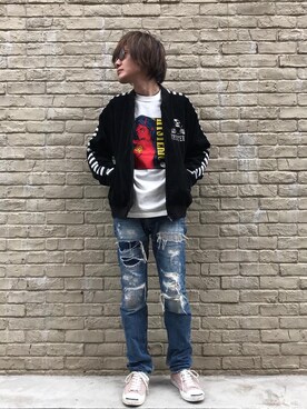「リメイクデニム」｜「アイテム（ブルゾン）」を使った、♪♫♬♪♬♫♪さん（メンズ・172cm）の冬コーディネート