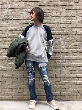 「HYSTERIC GLAMOUR（ヒステリックグラマー）のアイテム（MA-1）」を使った、♪♫♬♪♬♫♪さん（メンズ・172cm）の冬コーディネート
