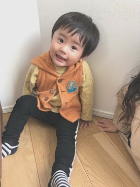 「アイテム（その他アウター、オレンジ系）」を使った、Yuzuさん（キッズ・80cm）の秋コーディネート