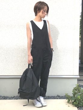 「白黒」｜「アイテム（サロペット/オーバーオール）」を使った、MAYAさん（レディース・156cm）の夏コーディネート