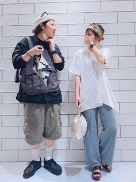 「アイテム（チュニック）」を使った、miwataraさん（レディース・157cm）の夏コーディネート