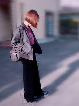 「ご近所コーデ」｜「アイテム（MA-1）」を使った、yuさん（レディース・158cm）の冬コーディネート