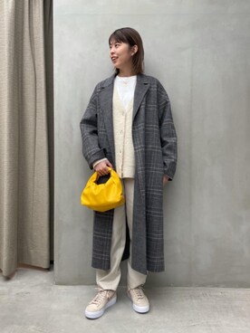 「Tシャツ/カットソー」｜「アイテム（チェスターコート）」を使った、藤原（fujiwara）さん（レディース・159cm）の冬コーディネート
