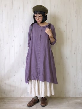 「LAKOLE（ラコレ）のアイテム（ハンチング/ベレー帽）」を使った、鞄屋コナランさん（レディース・157cm）の秋コーディネート