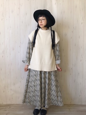 「Libra Cue（リブラ キュー）のアイテム（帽子）」を使った、鞄屋コナランさん（レディース・157cm）の冬コーディネート