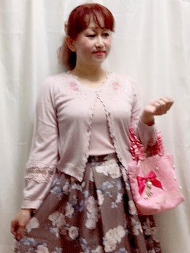 「axes femme（アクシーズファム）の透け刺繍使いカーディガン（カーディガン/ボレロ、ピンク系）」を使った、♡ m i c h i ♡さん（レディース・158cm）の秋コーディネート