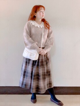 「KOBE LETTUCE（コウベレタス）のアイテム（バレエシューズ）」を使った、♡ m i c h i ♡さん（レディース・158cm）の秋コーディネート