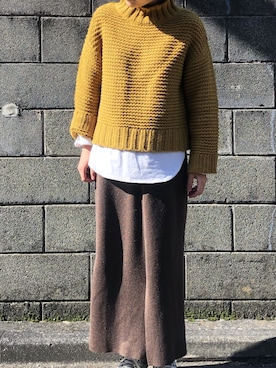 「マスタードイエロー」｜湯浅茉莉香さん（レディース・155cm）の秋コーディネート