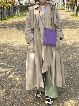 「notch.」｜「アイテム（ステンカラーコート）」を使った、アイコさんさん（レディース・158cm）の春コーディネート