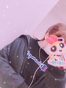 「Champion（チャンピオン）の【UNISEX】champion(チャンピオン) クルーネックスウェット（スウェット、ブラック系）」を使った、💕さん（レディース・161cm）の冬コーディネート
