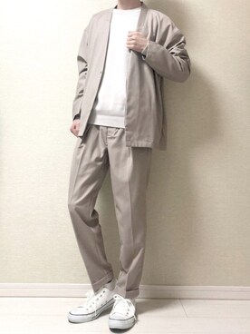 「CREARE -LINO-（クレアーレリノ）のアイテム（ノーカラージャケット）」を使った、MATOさん（メンズ・175cm）の冬コーディネート