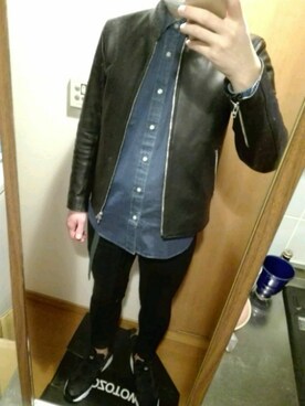 「アイテム（ライダースジャケット）」を使った、たけるさん（メンズ・178cm・20代）の冬コーディネート