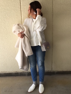 「フラワーピアス」｜makikiさん（レディース・160cm）の冬コーディネート