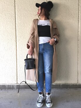 「アニエスベー」｜「アイテム（トレンチコート）」を使った、makikiさん（レディース・160cm）の冬コーディネート