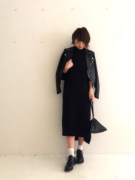 「TODAYFUL（トゥデイフル）のアイテム（ライダースジャケット）」を使った、YUKO さん（レディース・156cm）の冬コーディネート
